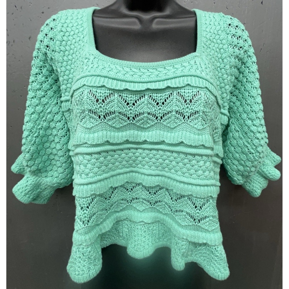 Crop‎ Sweater Women XL Pistachio Green Knit Cottage Coquette Peasant Y2K NEW